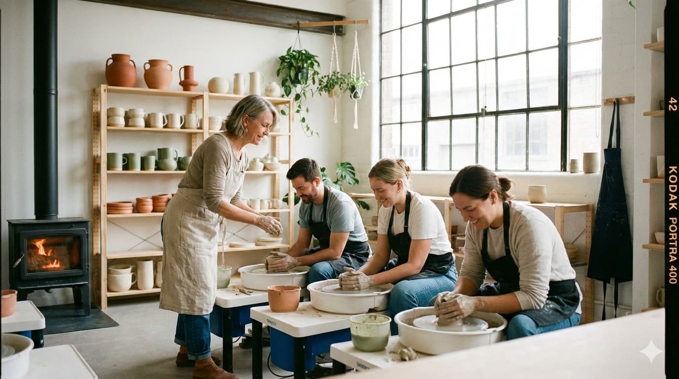 Pottery class at the wheel