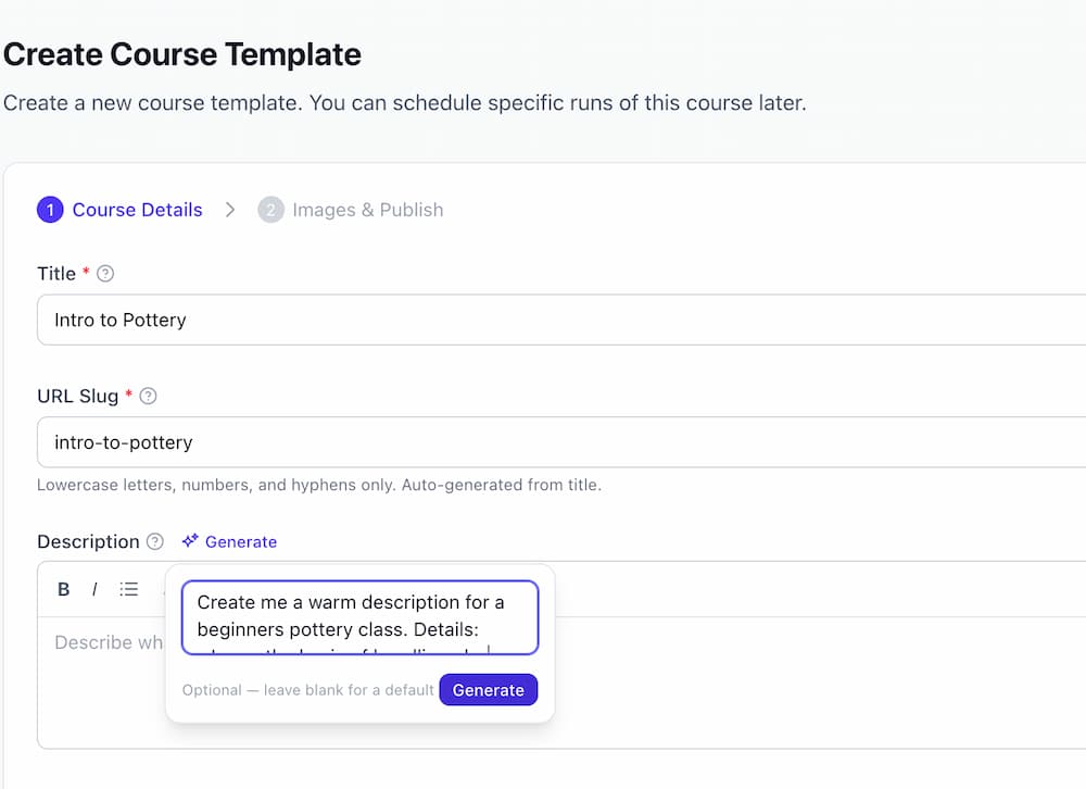 Screenshot: AI Writing Button in Course Editor