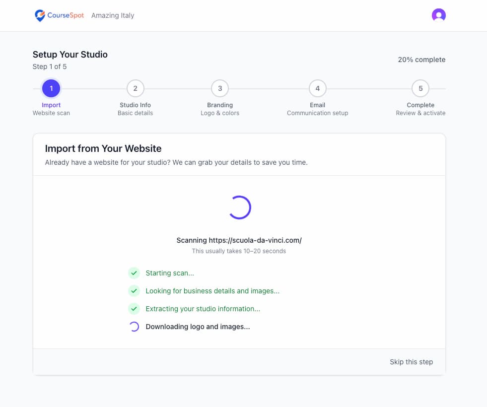 Screenshot: AI Website Import